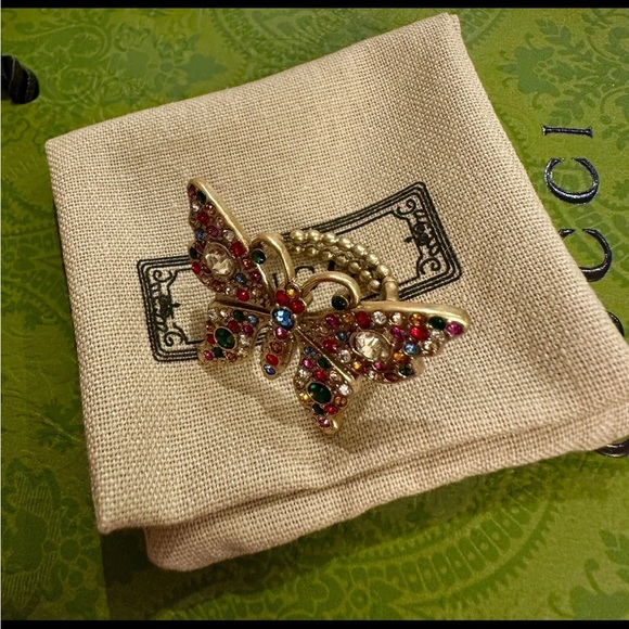 Gucci Marmont GG Elegant Butterfly  Multicolor Crystal Ring - Picture 1 of 5